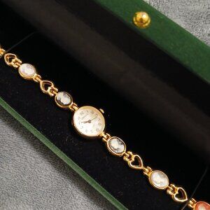 Vintage Geneva Quartz Watch With Hearts and Multi-colored Cameos